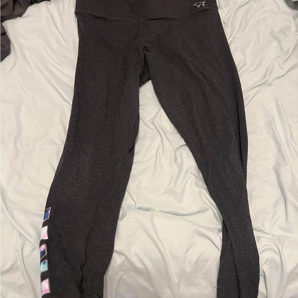 PINK Victoria's Secret Black Leggings with Colorful Side Accents